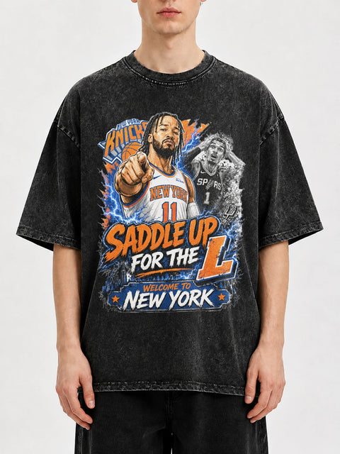 Vintage graphic tee featuring basketball design and relaxed fit