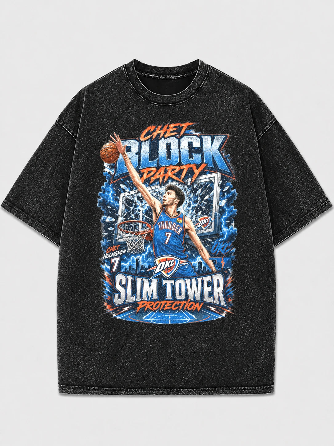 Vintage graphic tee featuring a Chet Block Party design in black wash