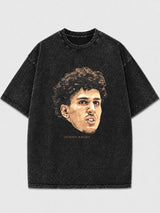 Man wearing a black oversized t-shirt with vintage graphic print