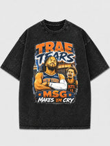 Trae Young graphic tee in vintage black wash with colorful print