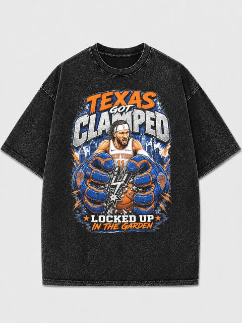 Texas Got Clamped oversized graphic tee with basketball design