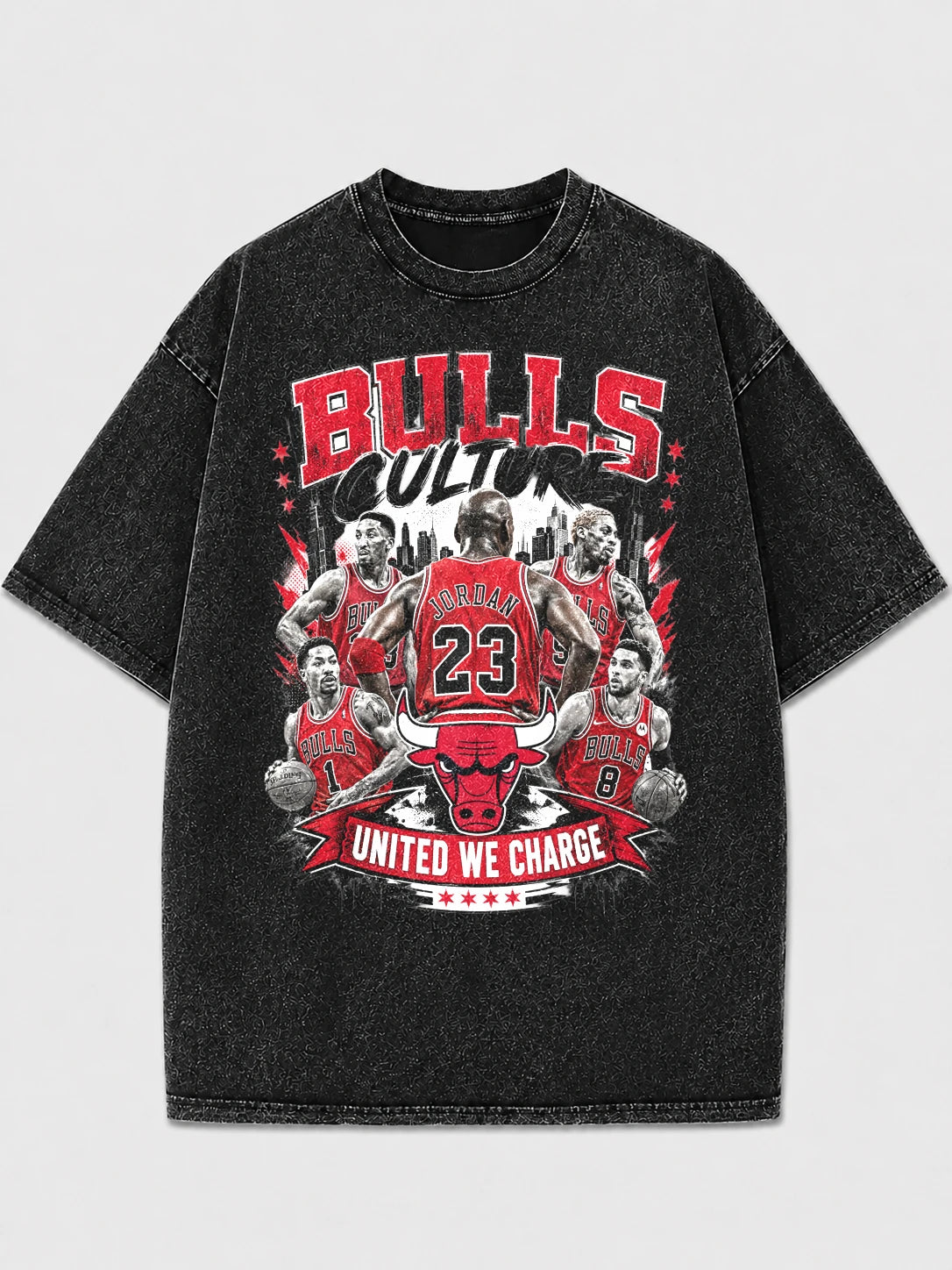 Vintage oversized tee featuring Chicago Bulls graphic design.
