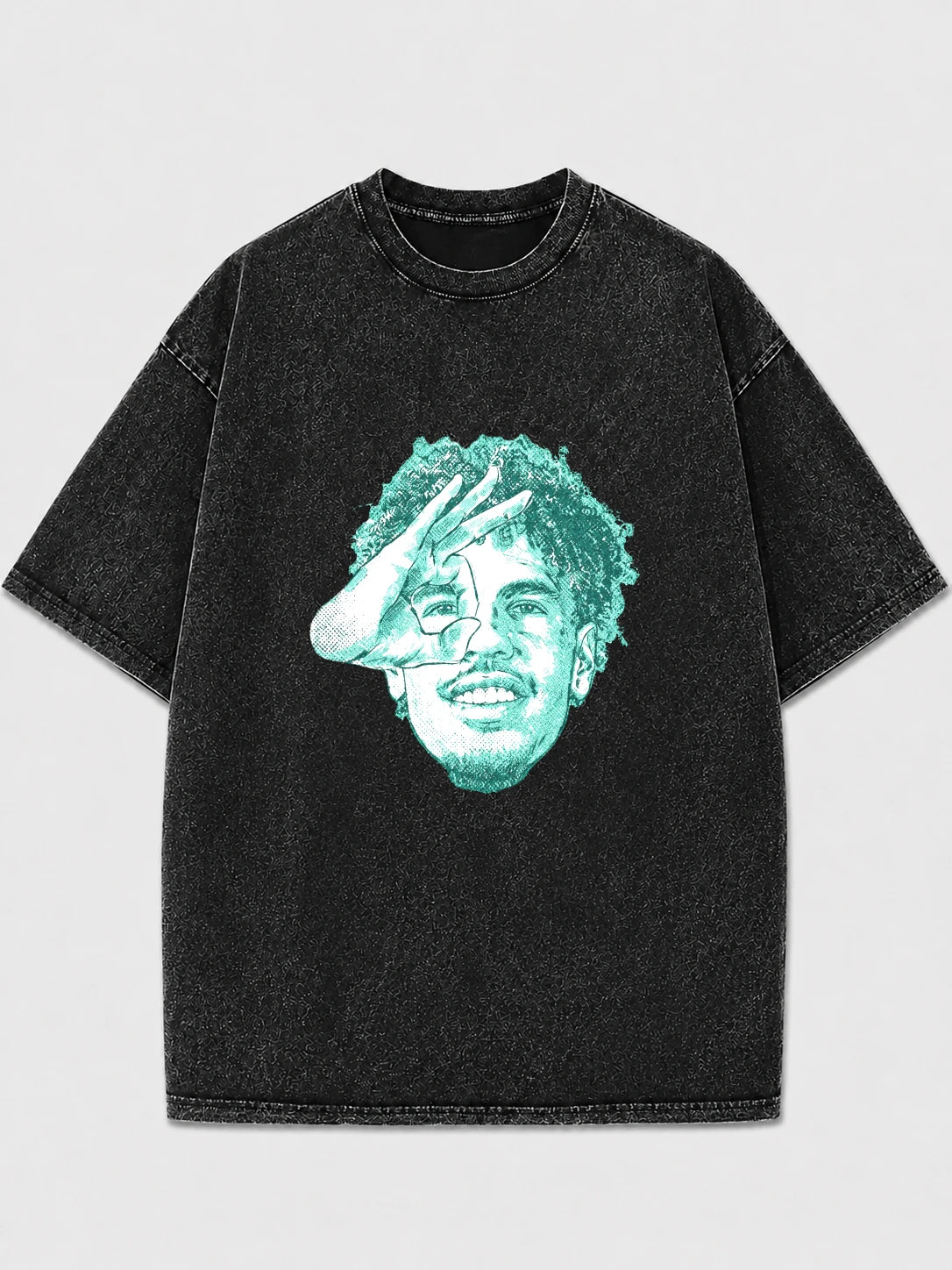 Men's graphic oversized tee with distressed finish and vibrant print