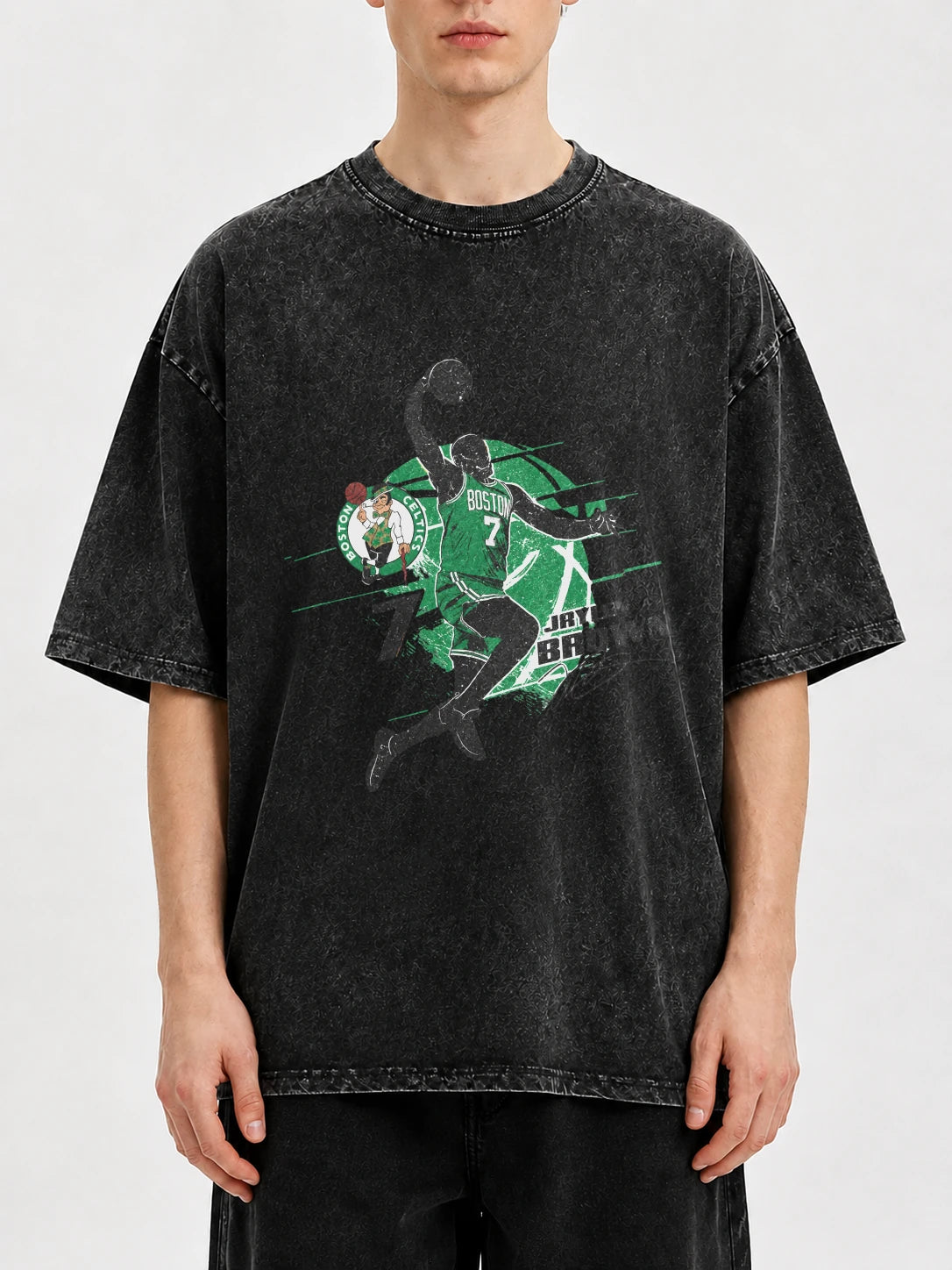 Vintage black graphic tee with Boston Celtics basketball design.