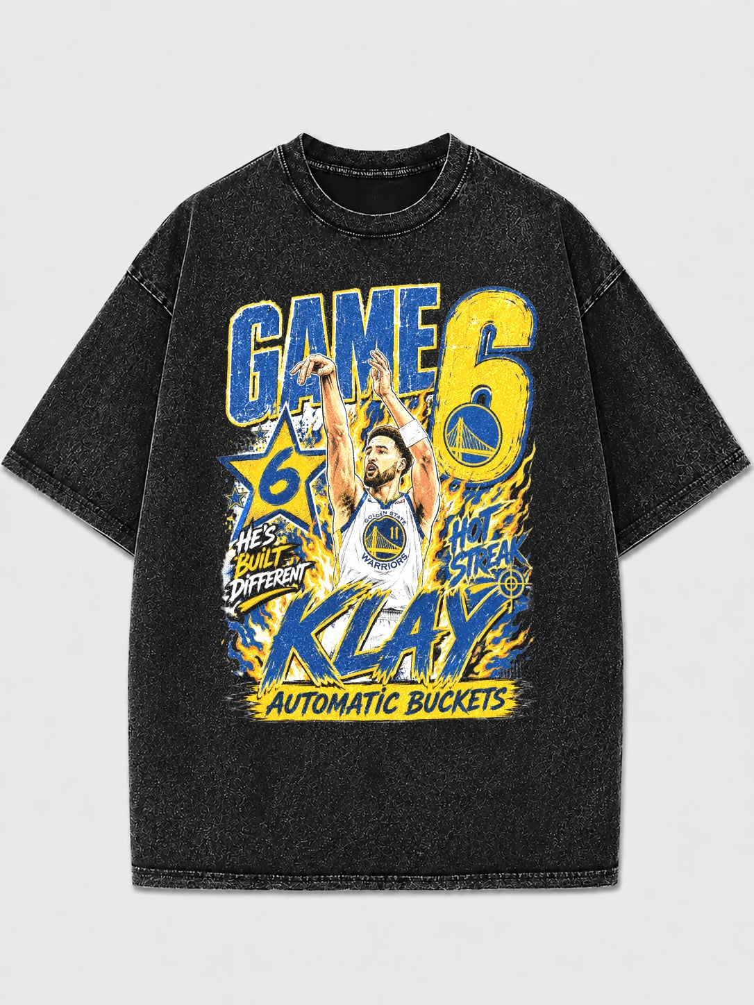 Game 6 Klay Thompson graphic tee in black with colorful print