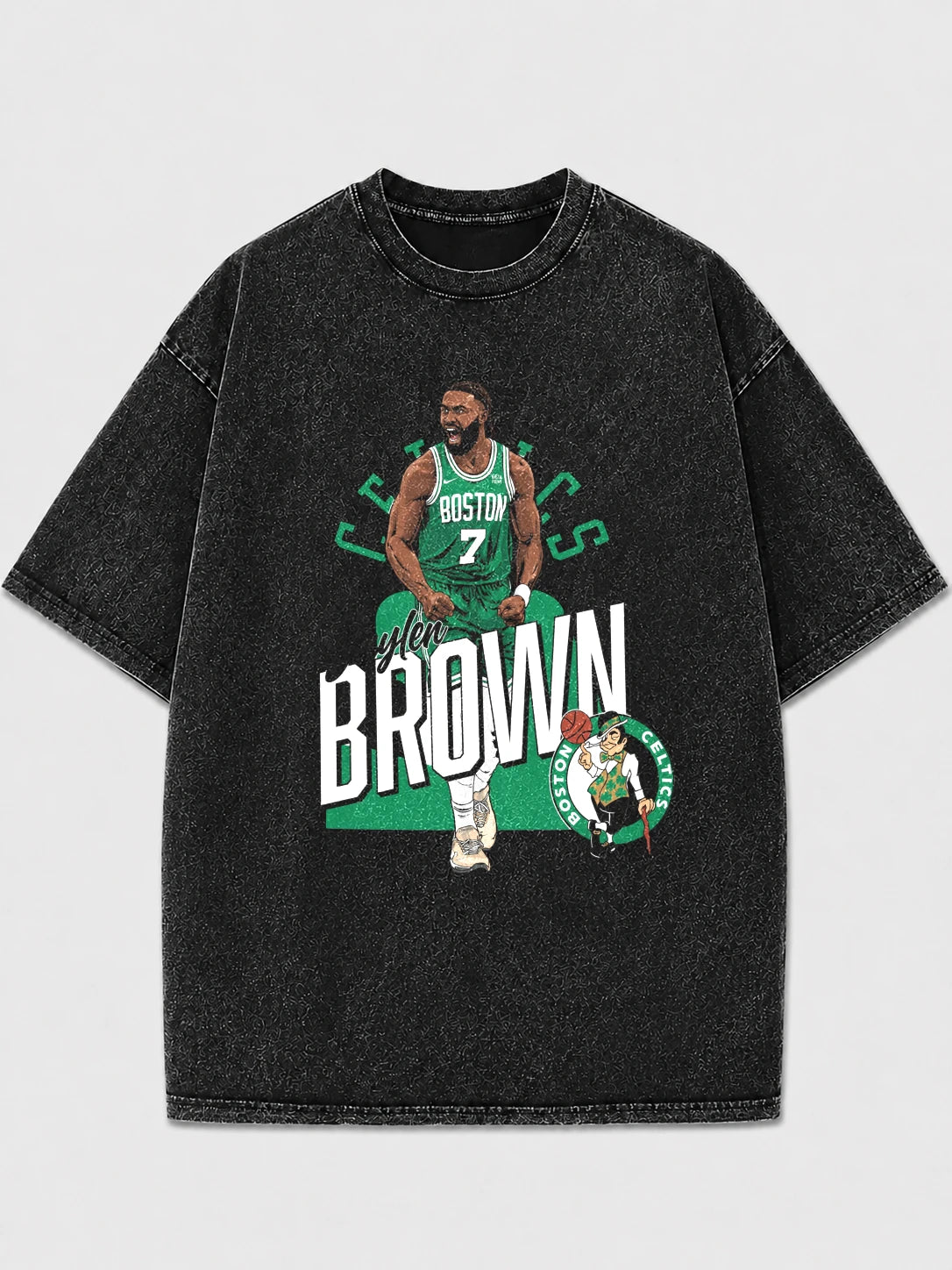 Black vintage oversized graphic tee featuring a Boston Celtics design