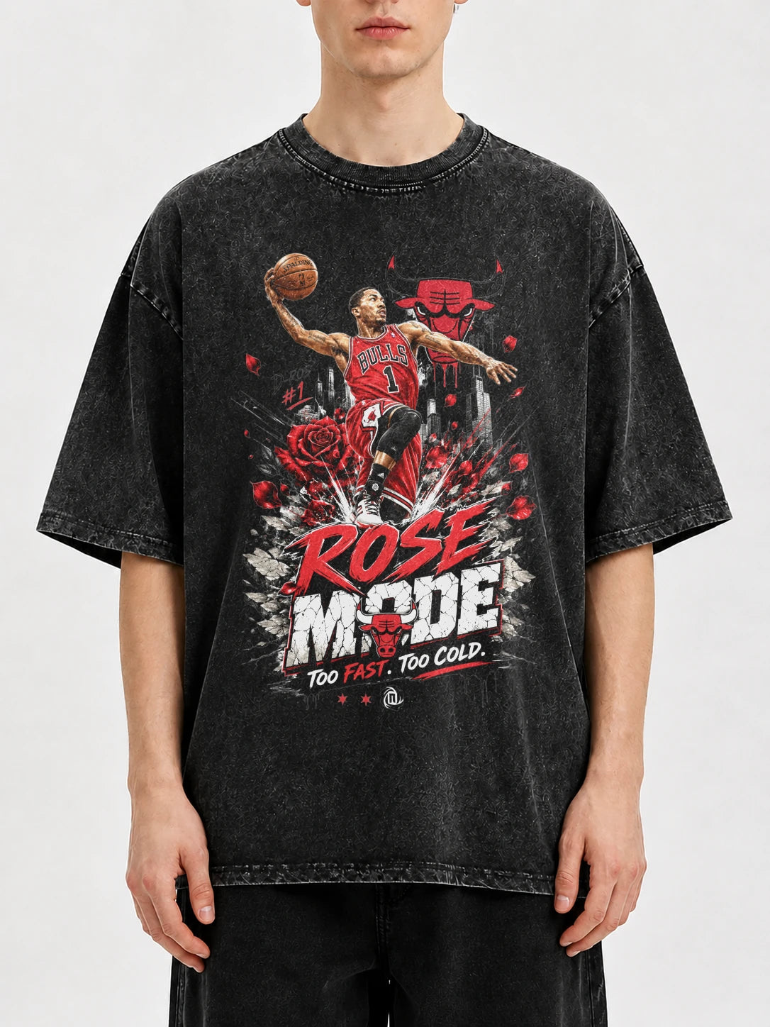 Men's oversized Rose Mode graphic tee with basketball theme