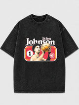 Jalen Johnson vintage basketball graphic tee in distressed black wash