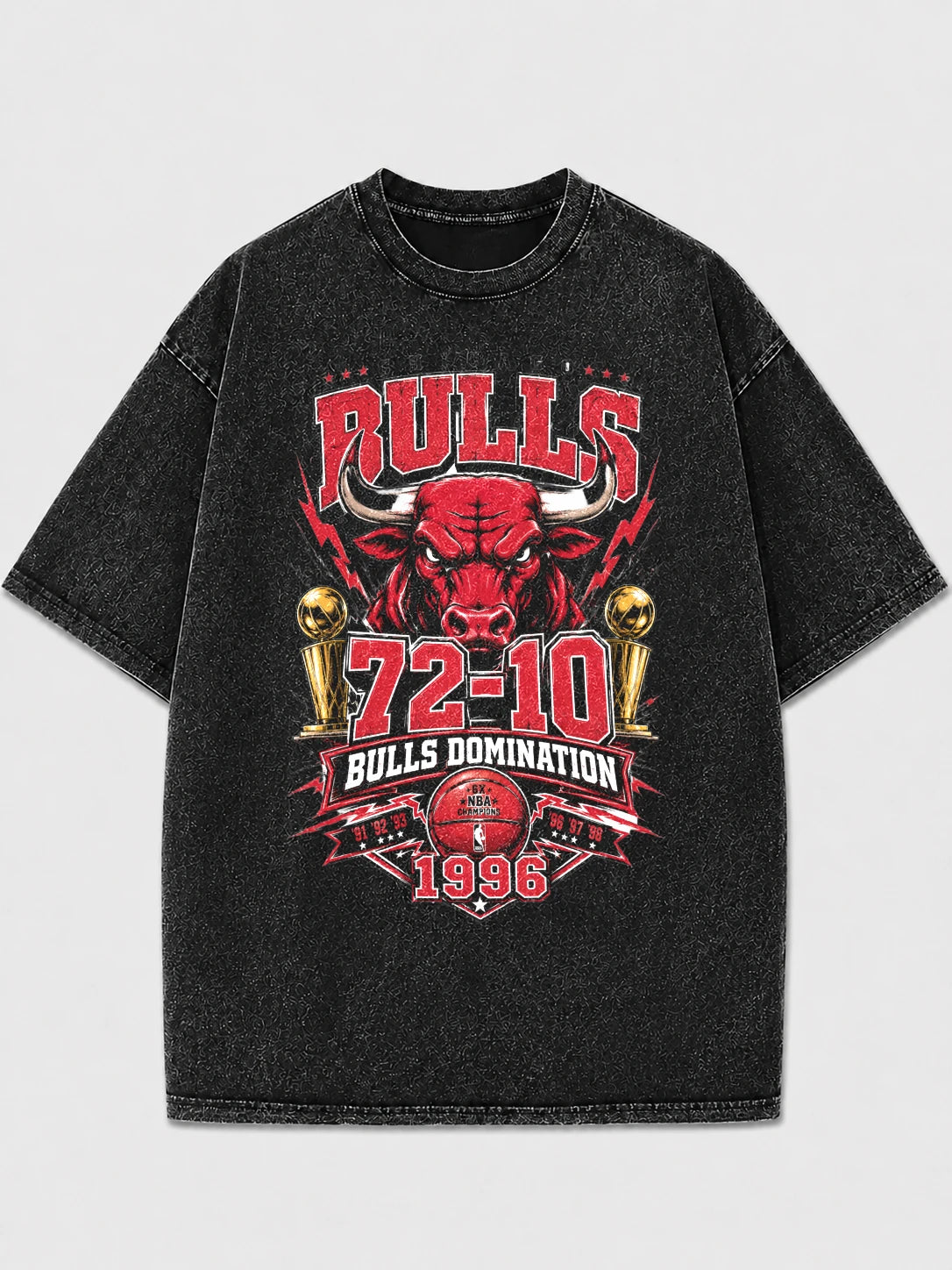 Vintage graphic t-shirt featuring Bulls Domination design in black and red
