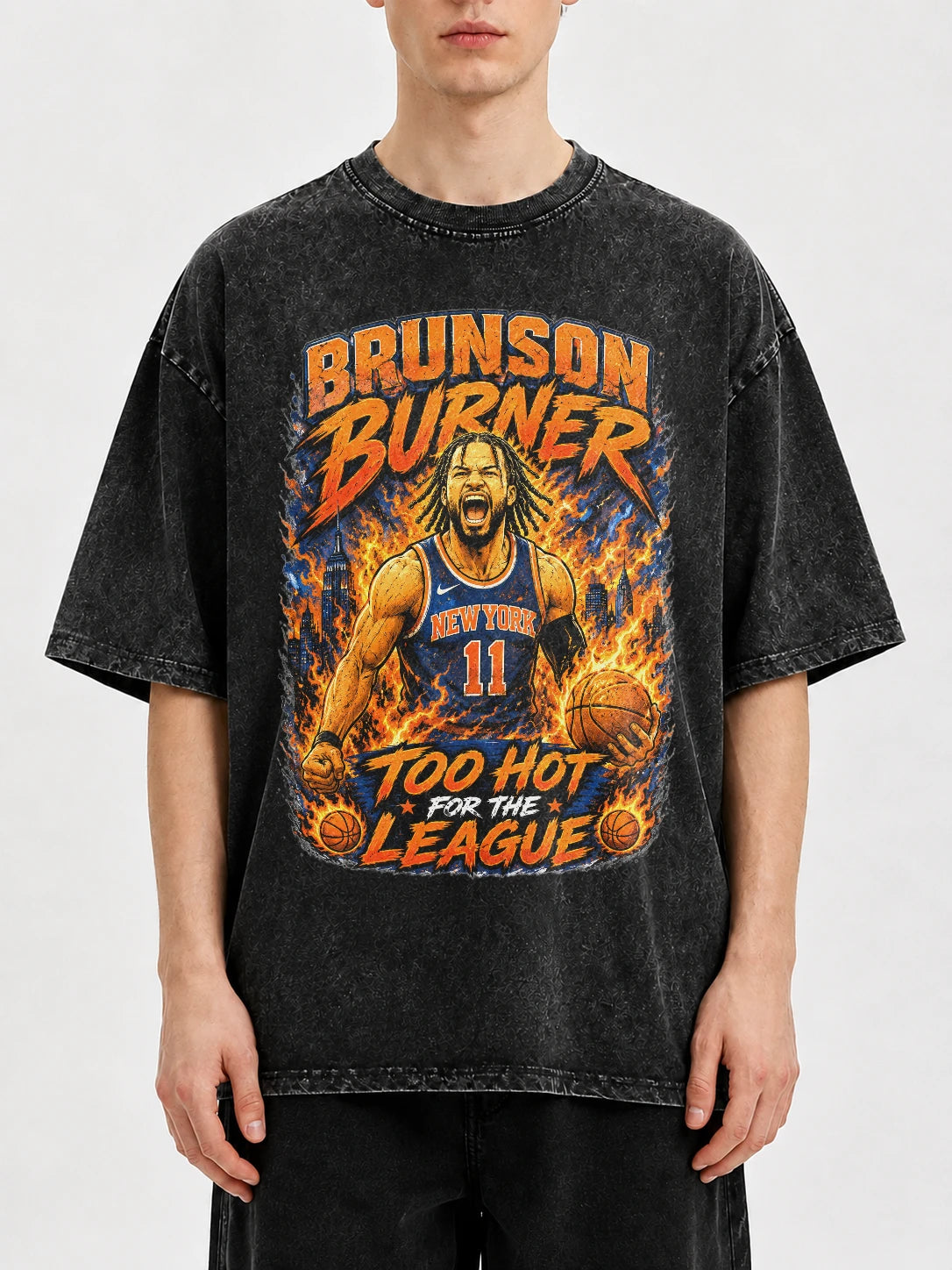 Brunson Burner oversized graphic tee featuring a basketball design