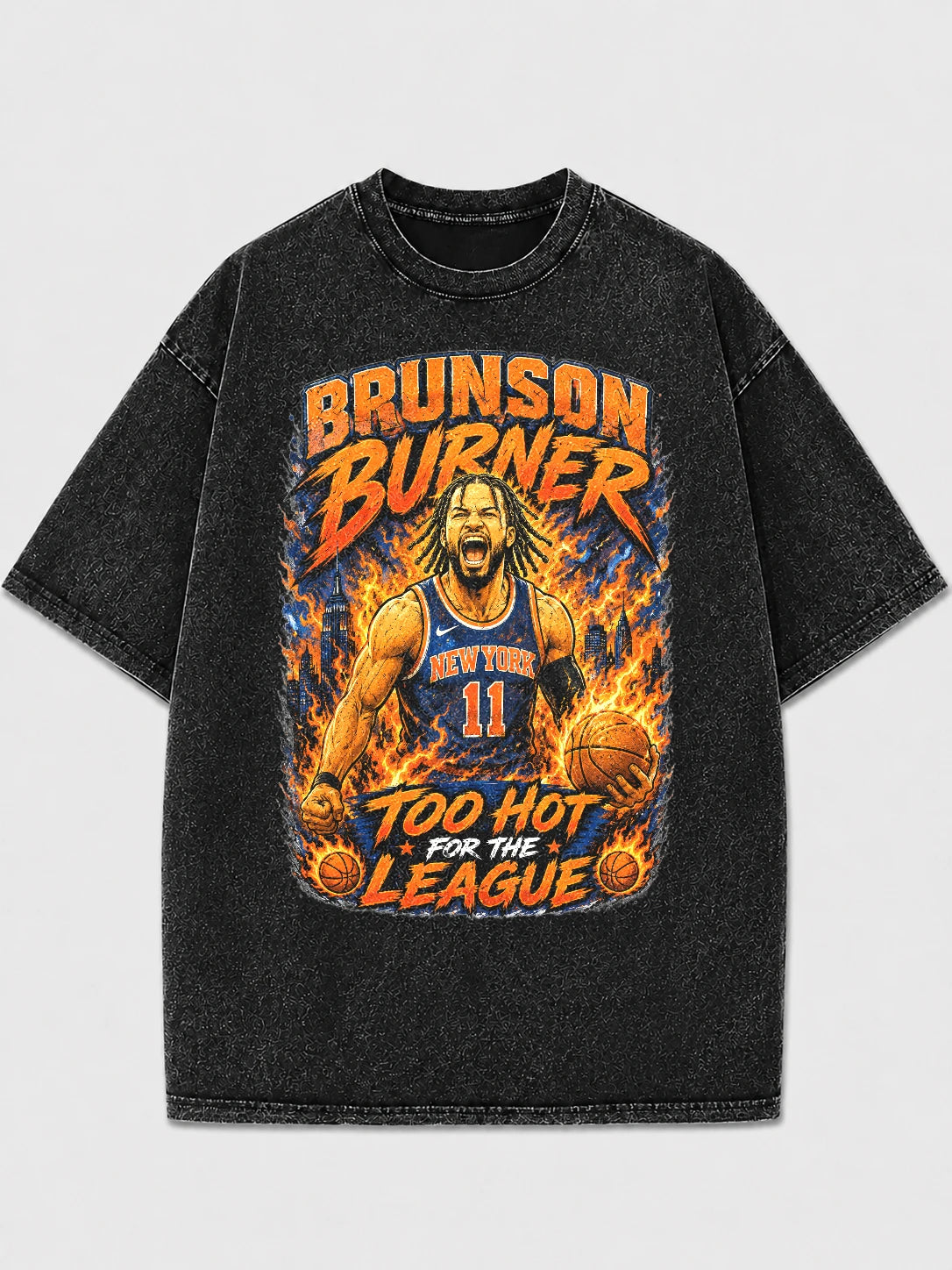 Brunson Burner oversized graphic tee featuring a basketball design