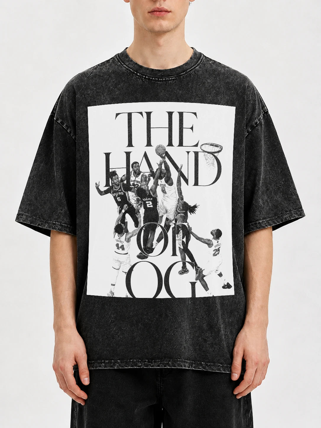 Oversized black t-shirt with basketball graphic print