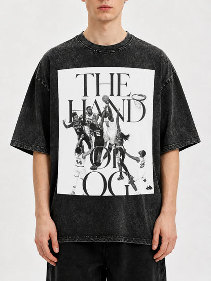 Oversized black t-shirt with basketball graphic print