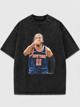 Vintage black graphic basketball tee featuring player design