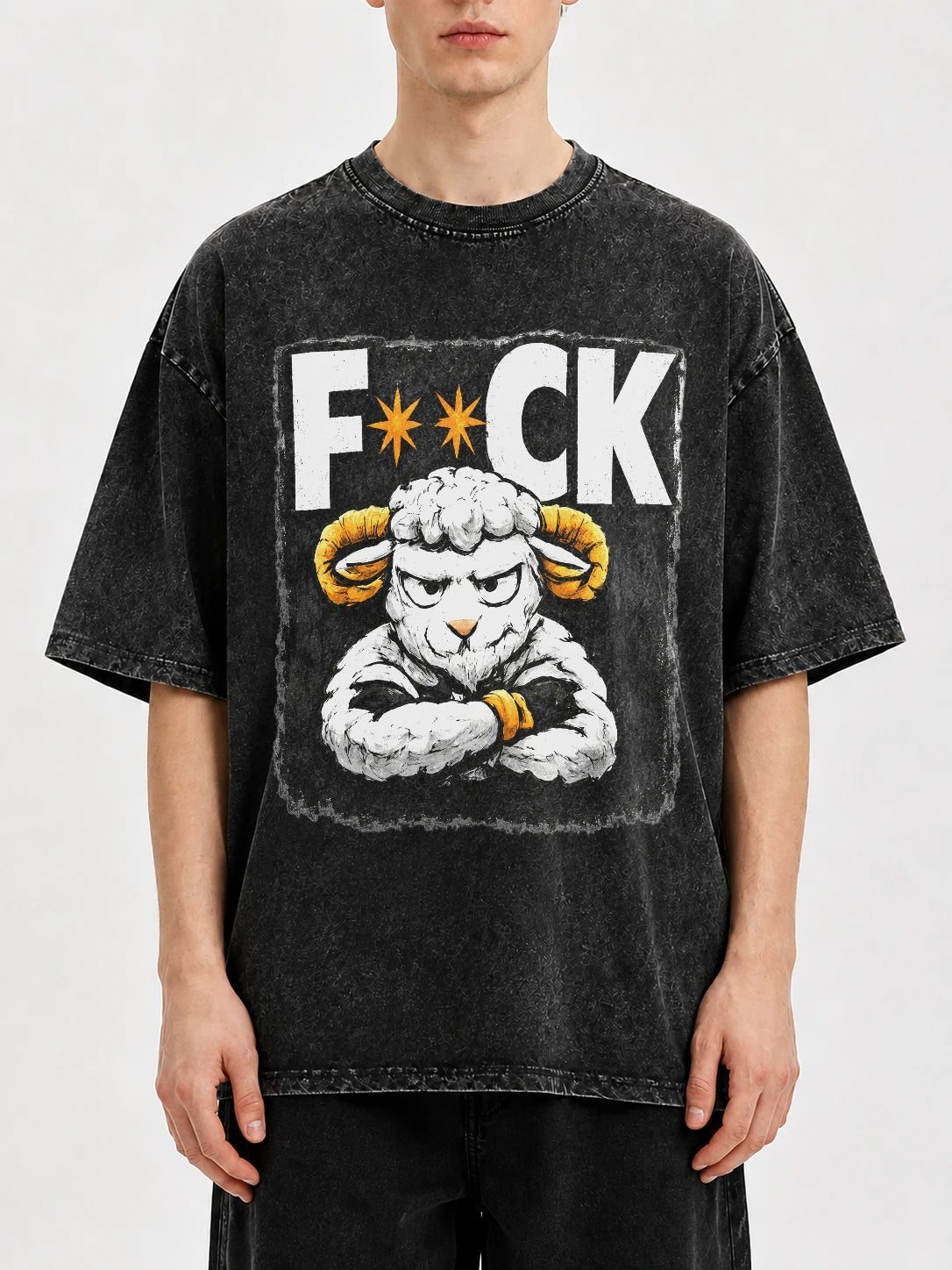 Graphic oversized t-shirt with sheep design in black wash