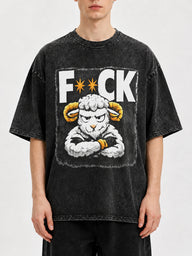 Graphic oversized t-shirt with sheep design in black wash