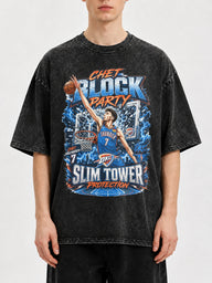 Vintage graphic tee featuring a Chet Block Party design in black wash