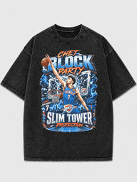 Vintage graphic tee featuring a Chet Block Party design in black wash