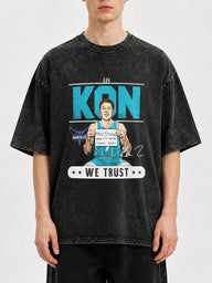 Oversized vintage graphic t-shirt in dark color featuring bold print