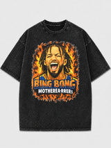 Oversized black graphic tee with vibrant print design