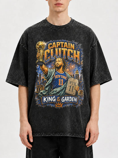 Captain Clutch graphic tee with vintage basketball design