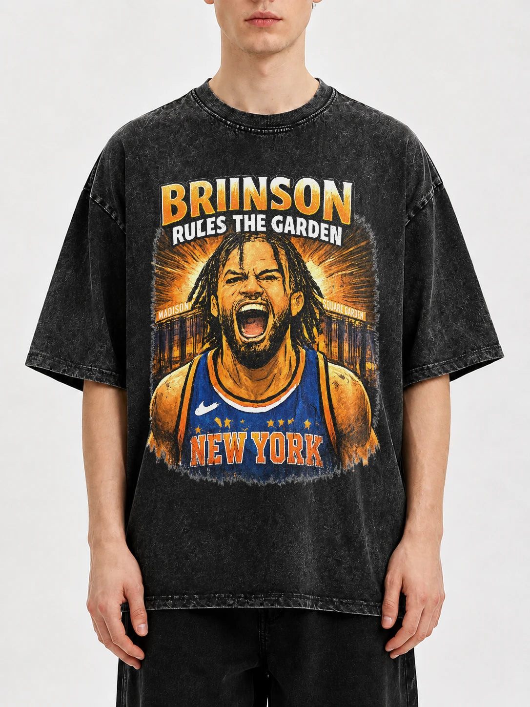 Vintage graphic tee featuring New York basketball player design