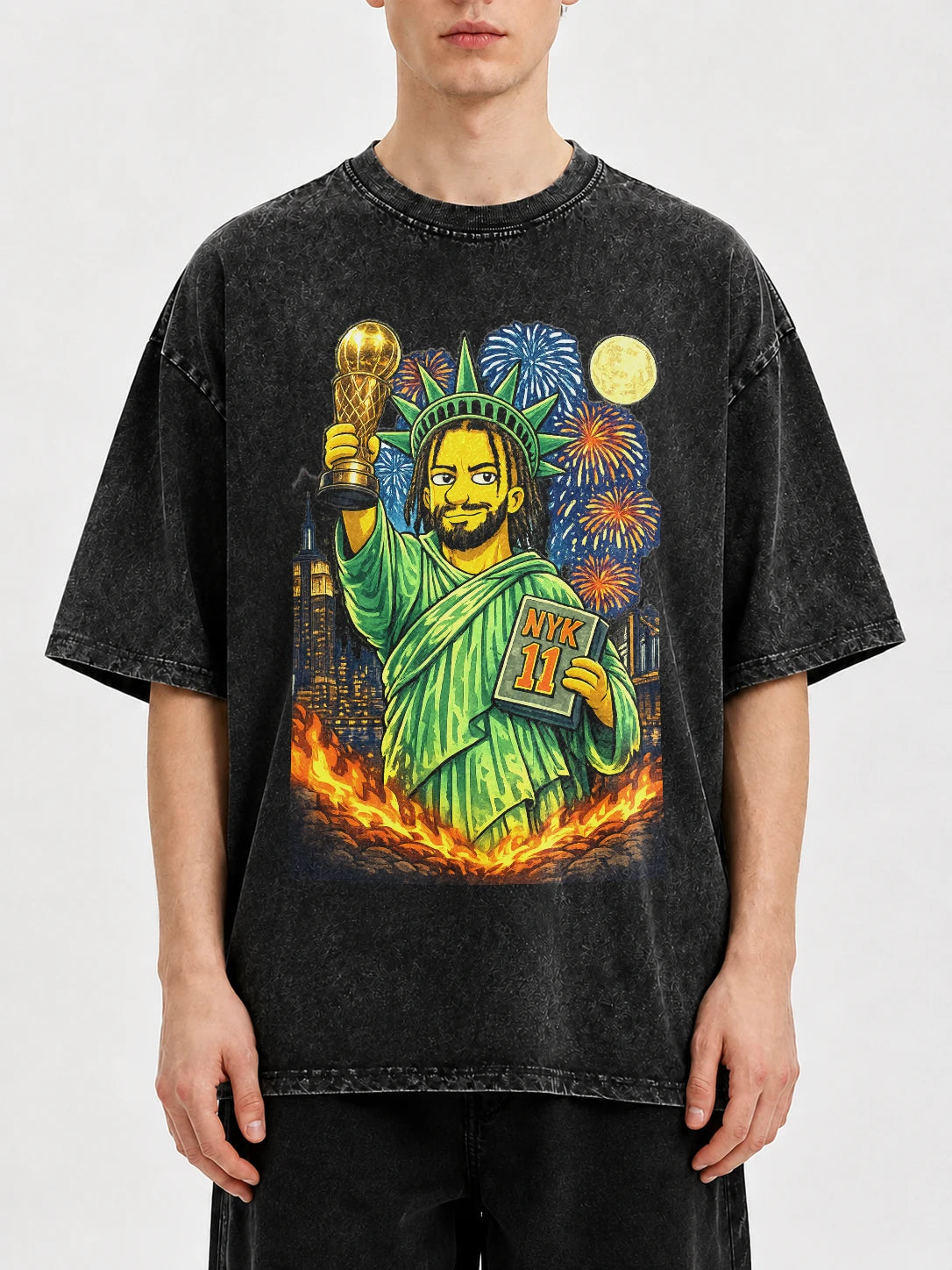 NYK 11 Statue of Liberty graphic tee in black with vibrant colors