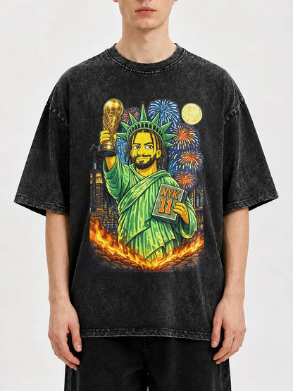 NYK 11 Statue of Liberty graphic tee in black with vibrant colors