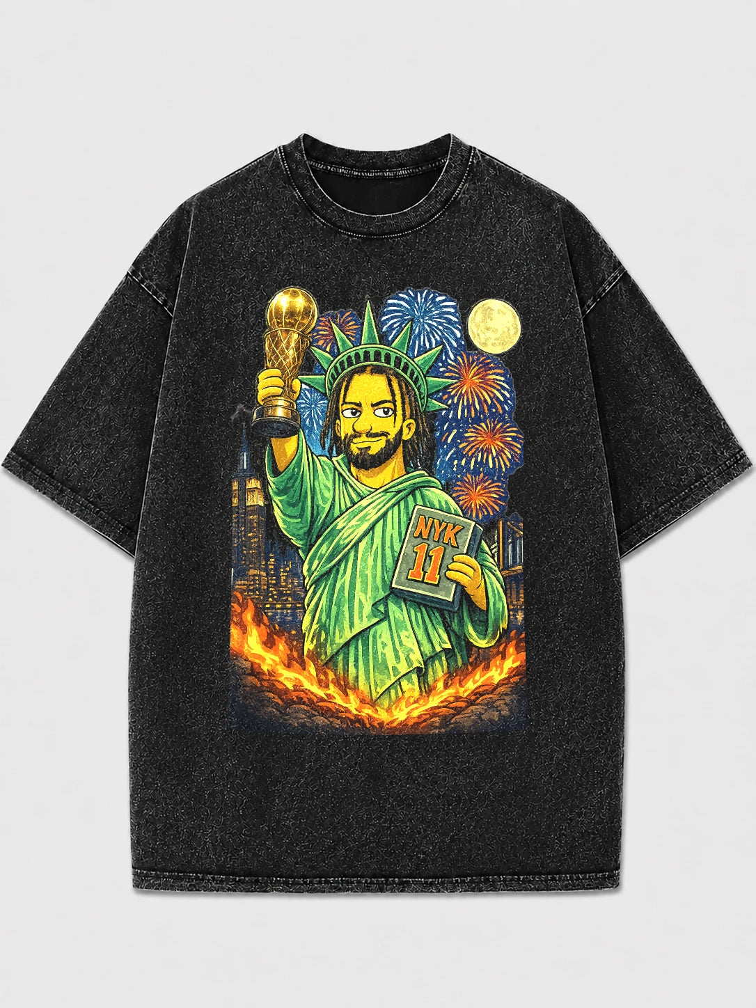 NYK 11 Statue of Liberty graphic tee in black with vibrant colors