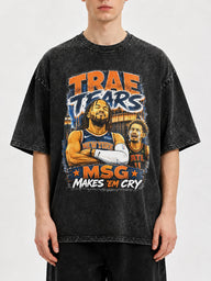 Trae Young graphic tee in vintage black wash with colorful print