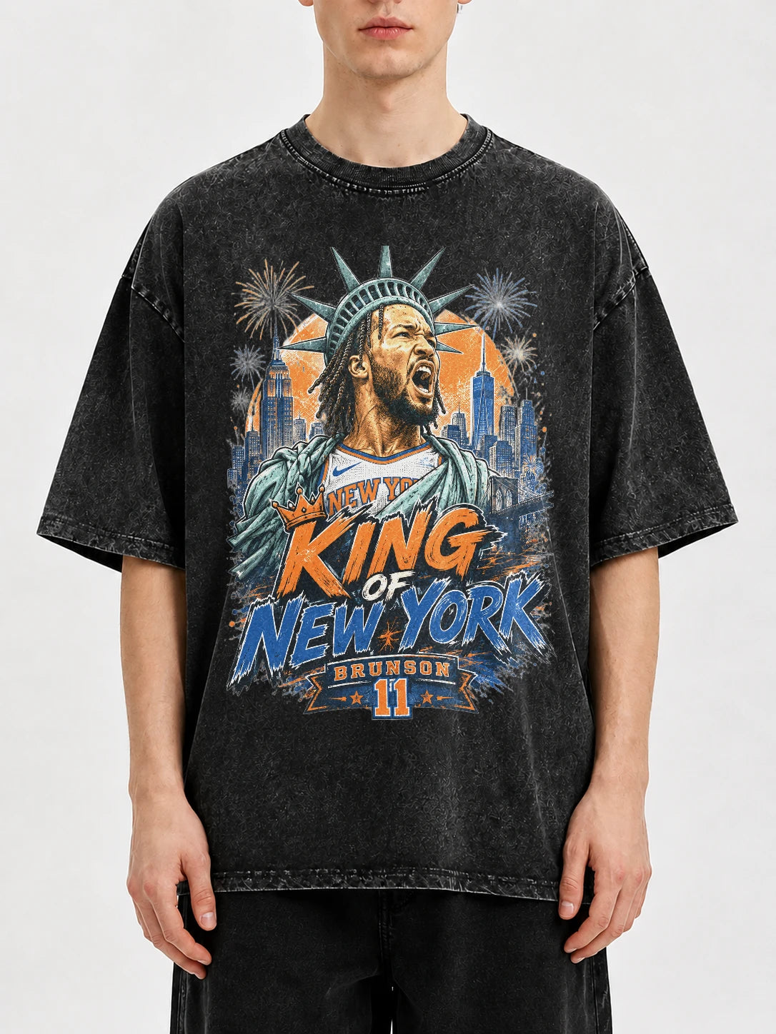 King of New York graphic tee featuring Statue of Liberty design