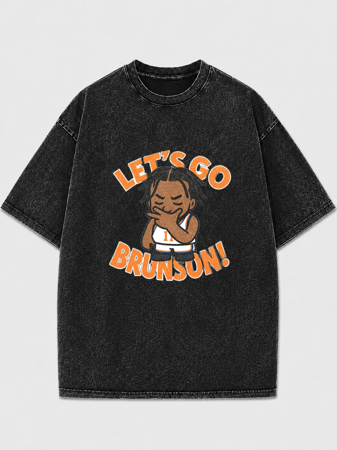 Black oversized graphic tee with 'Let's Go Brunson!' design