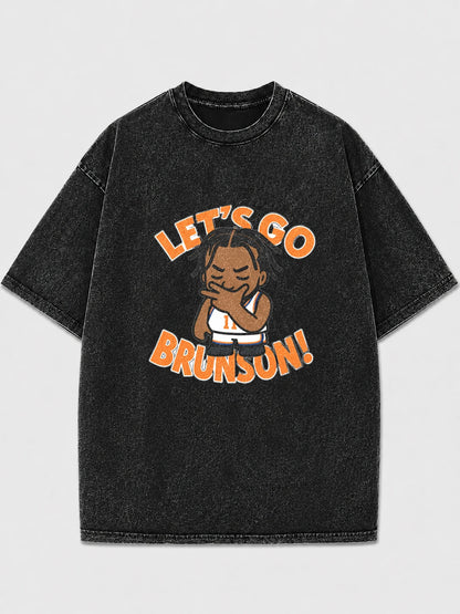 Black oversized graphic tee with 'Let's Go Brunson!' design