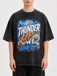 Thunder Up graphic tee in distressed black with bold design