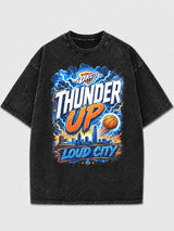 Thunder Up graphic tee in distressed black with bold design