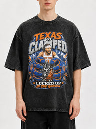 Texas Got Clamped oversized graphic tee with basketball design