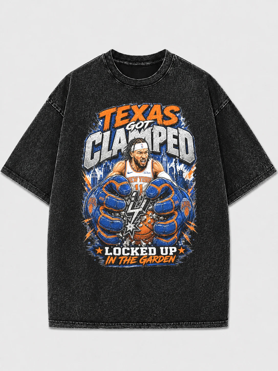 Texas Got Clamped oversized graphic tee with basketball design