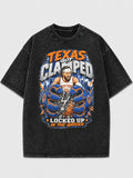 Texas Got Clamped oversized graphic tee with basketball design