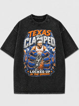 Texas Got Clamped oversized graphic tee with basketball design