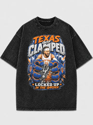 Texas Got Clamped oversized graphic tee with basketball design