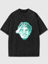 Men's graphic oversized tee with distressed finish and vibrant print