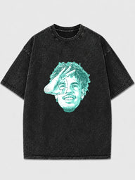 Men's graphic oversized tee with distressed finish and vibrant print
