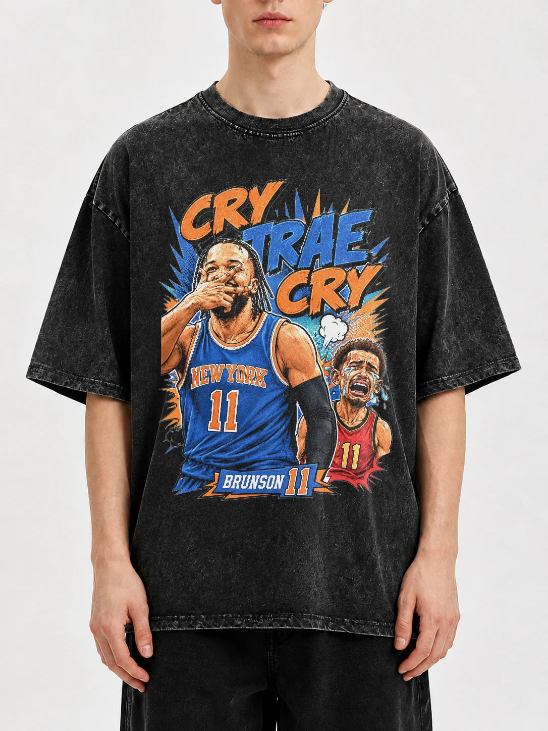 Graphic oversized tee with basketball artwork in black wash