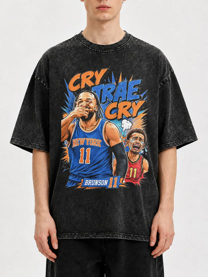 Graphic oversized tee with basketball artwork in black wash