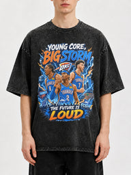 Black acid-wash oversized t-shirt with Oklahoma City Thunder graphic