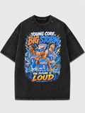 Black acid-wash oversized t-shirt with Oklahoma City Thunder graphic