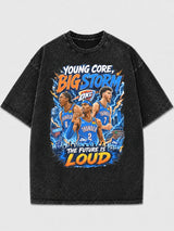 Black acid-wash oversized t-shirt with Oklahoma City Thunder graphic