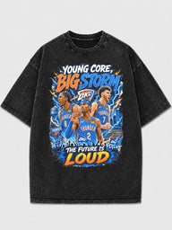 Black acid-wash oversized t-shirt with Oklahoma City Thunder graphic