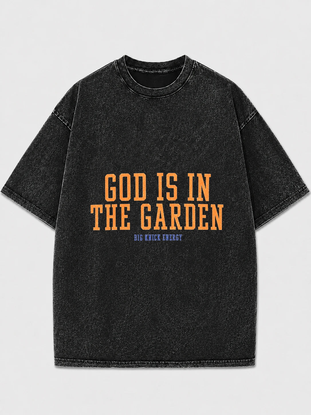 Oversized black graphic tee with 'God Is In The Garden' print