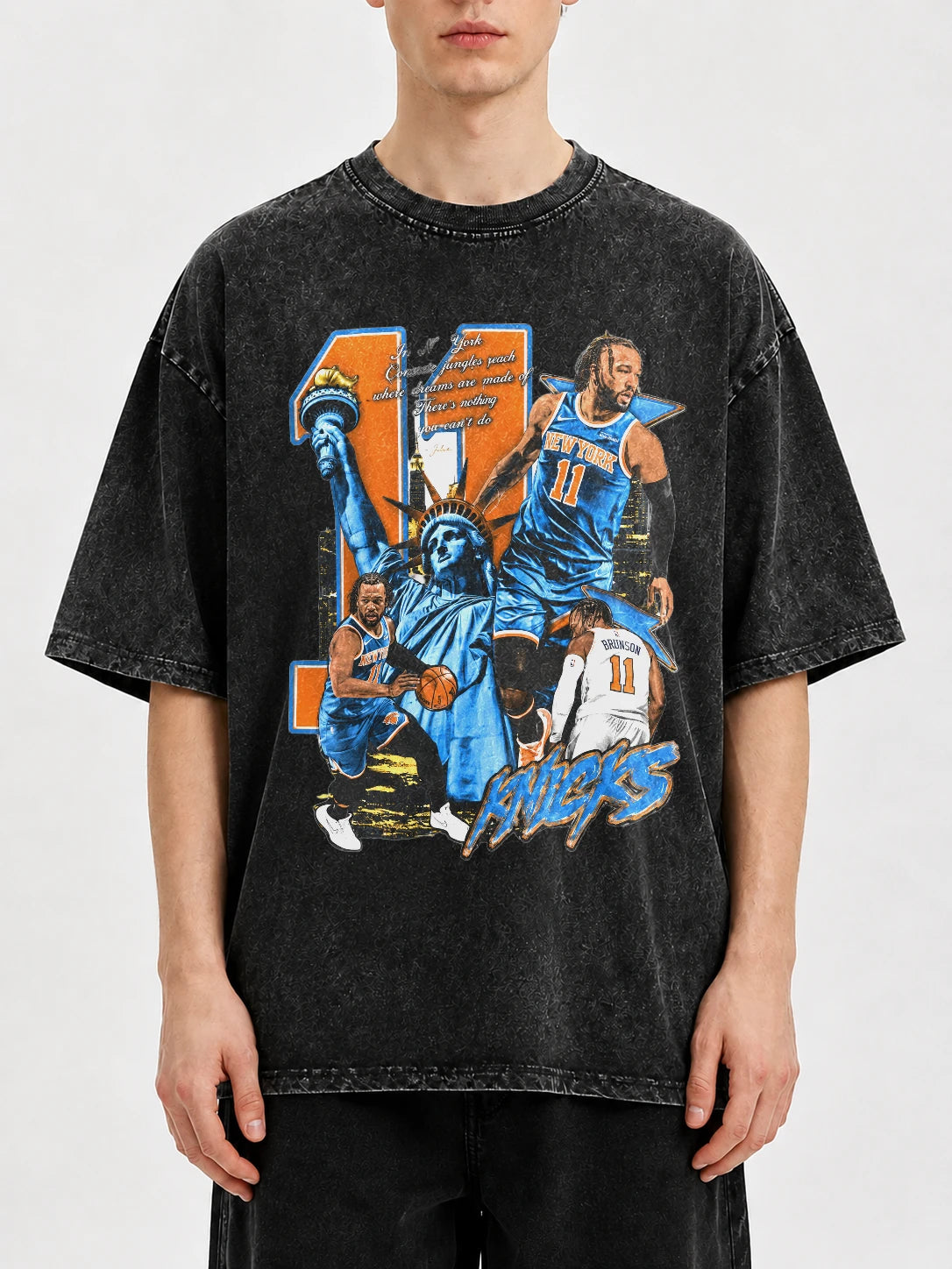 Vintage graphic tee with Statue of Liberty and basketball design